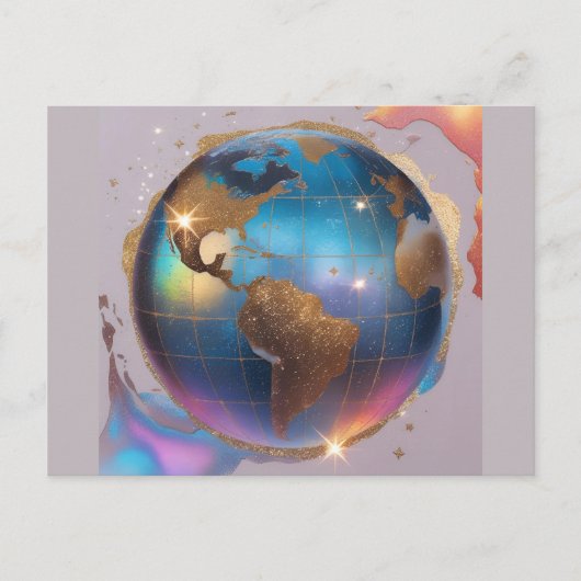 Funkelnd Glitzer World globe - Wasserfarben Postkarte (Vorderseite)
