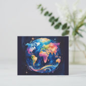 Funkelnd Glitzer World globe - Wasserfarben Postkarte (Stehend Vorderseite)