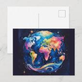 Funkelnd Glitzer World globe - Wasserfarben Postkarte (Vorne/Hinten)