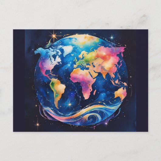 Funkelnd Glitzer World globe - Wasserfarben Postkarte (Vorderseite)