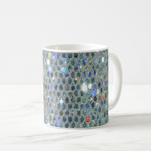Funkelnd Glitzy Silver Glitzer Bling Kaffeetasse (VorderseiteRechts)