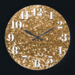 Funkelnd Gold Chunky Glitzer Große Wanduhr<br><div class="desc">Der goldene Glitzer, die Sequin oder die Konfetti mit dem knackigen Weichzeichner und die Imitate funkeln weiße, fette, schwarz-blaue Schlagschatten auf eine benutzerdefinierte Wanduhr für sie. Obwohl ich das nicht als Vorlage Set habe, können Sie Ihr eigenes Foto verwenden. Sie können die Farbe des Bildtextes der Uhr ändern. Der Text...</div>