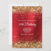 Funkelnd Gold Glitzer Bright Red Satin Foil Einladung (Vorderseite)