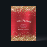 Funkelnd Gold Glitzer Bright Red Satin Foil Einladung<br><div class="desc">Eine moderne, mädchenhafte Einladung zu ihrem Geburtstagsfest. Imitate funkelnd gelbe goldene Glitzer Oben- und Unterdekorationen gegen eine helle Highlight Rose rot gebürstete Satin Ober-Folie digitale Grafik. Die moderne Kalligraphie und Textil, Größe und Farbe können individuell angepasst werden. Das ganze Glanz und Glanz dieses modernen mädchenhaften Designs sind digital erstellte Bilder....</div>