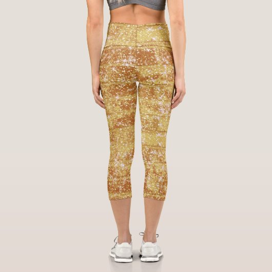 Funkelnd Gold Glitzer Chic Textur Muster Capri Leggings (Rückseite)