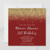 Funkelnd Gold Glitzer Deep Red 21. Geburtstag Einladung (Vorderseite)