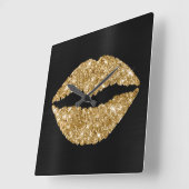Funkelnd Gold Glitzer Lipstick Schwarz Foil Quadratische Wanduhr (Winkel)