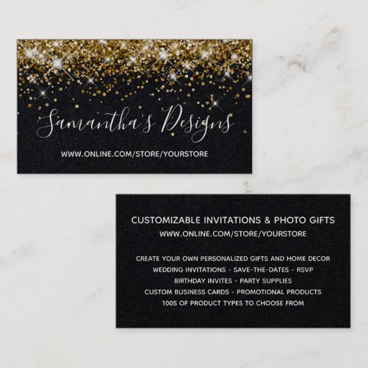 Funkelnd Gold Glitzer Online Store Premium Black Visitenkarte (Vorne/Hinten)