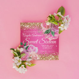 Funkelnd Gold Glitzer Rosa Rose Glam Sweet 16 Einladung