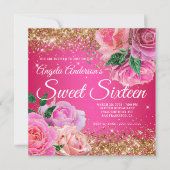 Funkelnd Gold Glitzer Rosa Rose Glam Sweet 16 Einladung (Vorderseite)