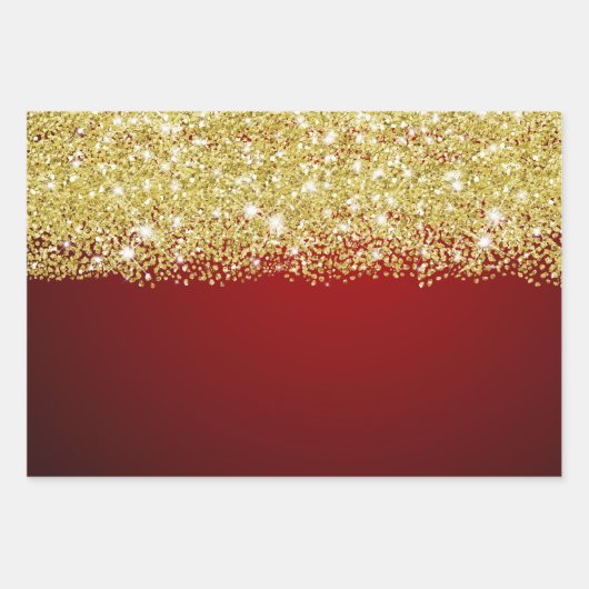 Funkelnd Gold Glitzer Royal Dark Red Ombre Imitate Geschenkpapier Set (Vorderseite 2)