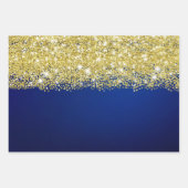Funkelnd Gold Glitzer Royal Navy Blue Ombre Imitat Geschenkpapier Set (Vorderseite 3)