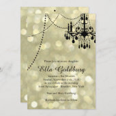 Funkelnd Gold Kronleuchter Bat Mitzvah Einladung (Vorne/Hinten)