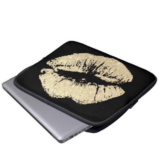 Funkelnd Gold Lippen Schwarzer Notebook-Computer-S Laptopschutzhülle (Vorne Knopf)