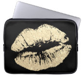 Funkelnd Gold Lippen Schwarzer Notebook-Computer-S Laptopschutzhülle (Vorderseite)