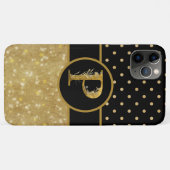 Funkelnd Gold- und Polka-Punkte auf schwarzen Mono Case-Mate iPhone Hülle (Rückseite (Horizontal))