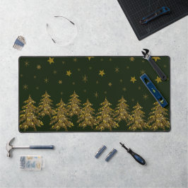 Funkelnd Goldbaum und grüne Sterne Schreibtischunterlage