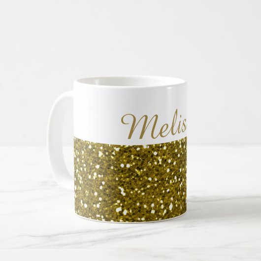 Funkelnd GoldGlitzer-individueller Name Kaffeetasse (Vorderseite Links)
