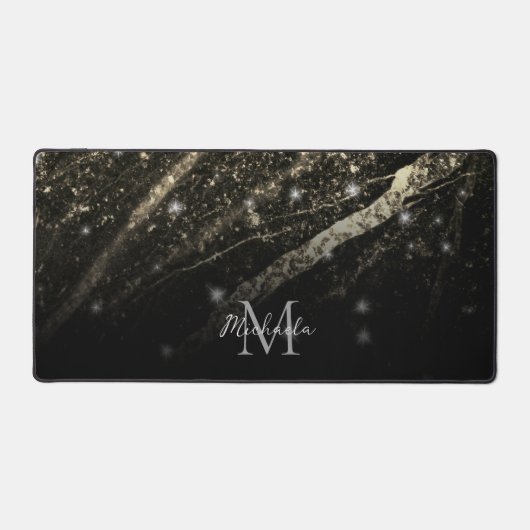 Funkelnd Goldklänge abstrakte Monogram Schreibtischunterlage (Vorderseite)