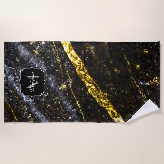 Funkelnd Goldklänge abstrakte Monogram Strandtuch (Vorderseite)