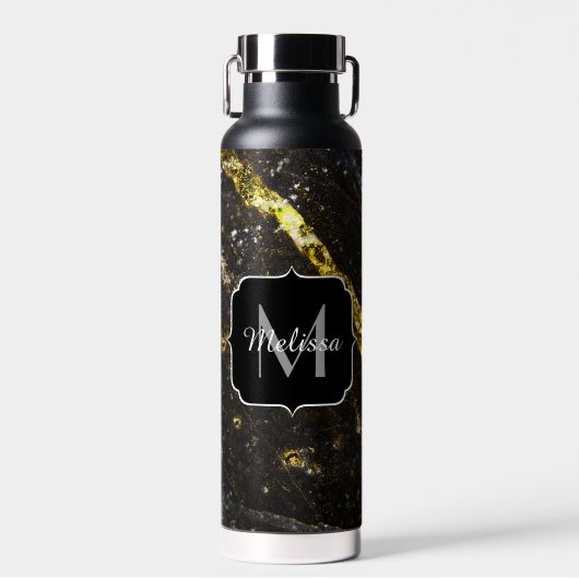 Funkelnd Goldklänge abstrakte Monogram Trinkflasche (Vorne)