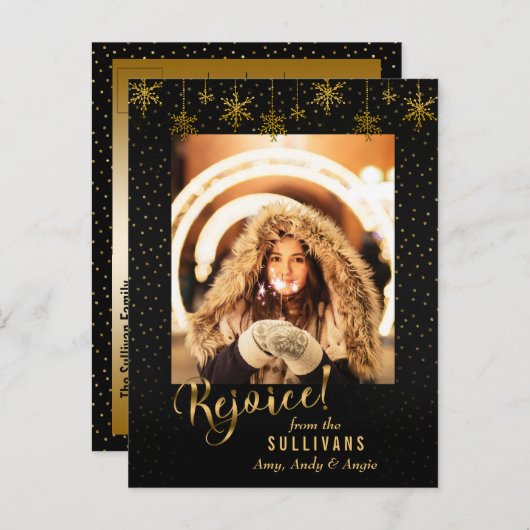 Funkelnd Goldschneeflocke Fotokarte Feiertagspostkarte (Vorne/Hinten)