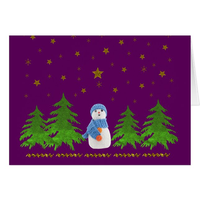 Funkelnd Goldsterne, Schneemann und Grünbäume (Vorderseite (Horizontal))