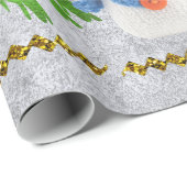 Funkelnd Goldsterne, Schneemann und Grünbäume Geschenkpapier (Rolleneckpunkt)