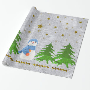 Funkelnd Goldsterne, Snowman und grüner Baum Geschenkpapier