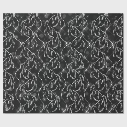 Funkelnd Grau Schwarzer Laurel Blütensilber Diamon Geschenkpapier (Flach)
