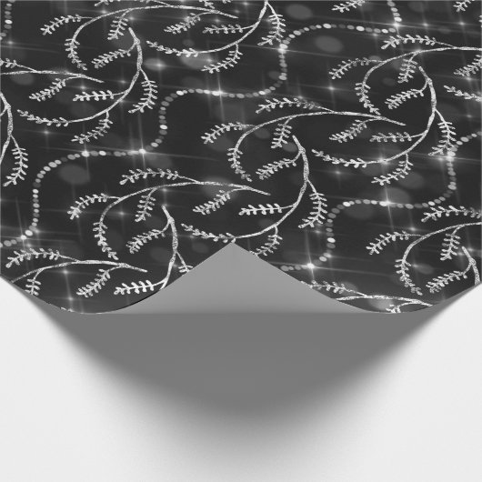 Funkelnd Grau Schwarzer Laurel Blütensilber Diamon Geschenkpapier (Ecke)