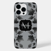 Funkelnd graue Blätter Herbstmuster Monogramm iPhone Hülle (Rückseite)