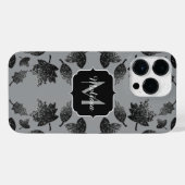 Funkelnd graue Blätter Herbstmuster Monogramm iPhone Hülle (Rückseite (Horizontal))