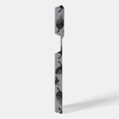 Funkelnd graue Blätter Herbstmuster Monogramm iPhone Hülle (Rechte Seite)