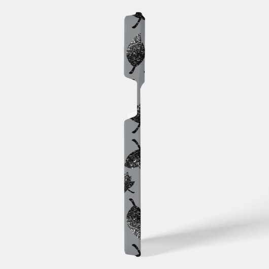 Funkelnd graue Blätter Herbstmuster Monogramm iPhone Hülle (Rechte Seite)