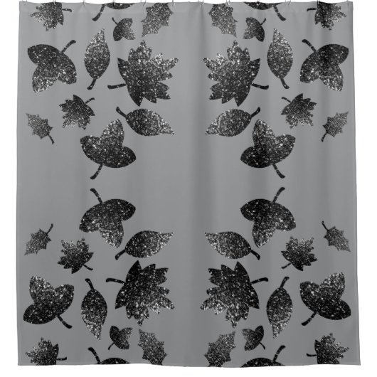 Funkelnd graue silberne Blätter fallen Herbstmuste Duschvorhang (Vorderseite)