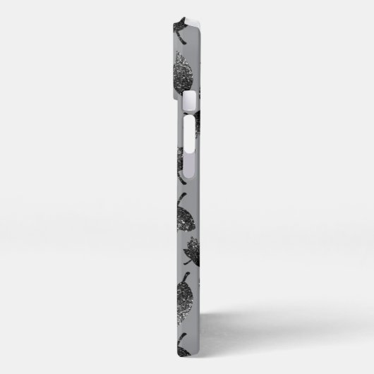 Funkelnd graue silberne Blätter fallen Herbstmuste iPhone Hülle (Linke Seite)