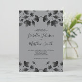 Funkelnd graue silberne Blätter Herbsthochzeit Einladung (Stehend Vorderseite)