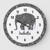 Funkelnd grauer Elephant-Individuelle Name Große Wanduhr (Vorderseite)