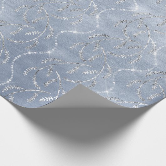 Funkelnd Grey Blue Laurel Floral Silver Diamonds Geschenkpapier (Ecke)