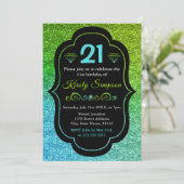 Funkelnd Grün- und Blauer Glitzer Geburtstag Einladung (Stehend Vorderseite)