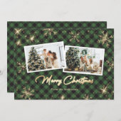 Funkelnd grüne Goldschneeflocken Foto Weihnachten (Vorne/Hinten)