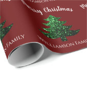 Funkelnd grüner Weihnachtsbaum dunkelrot Persönlic Geschenkpapier (Rolleneckpunkt)