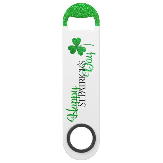 Funkelnd grünes Kleeblatt Happy St Patrick's Day Speed Flaschenöffner (Rückseite)