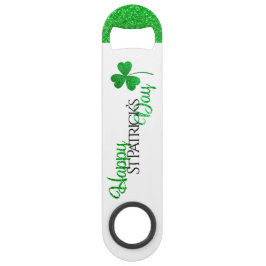 Funkelnd grünes Kleeblatt Happy St Patrick's Day Speed Flaschenöffner