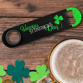 Funkelnd grünes Kleeblatt Happy St Patrick's Day Speed Flaschenöffner