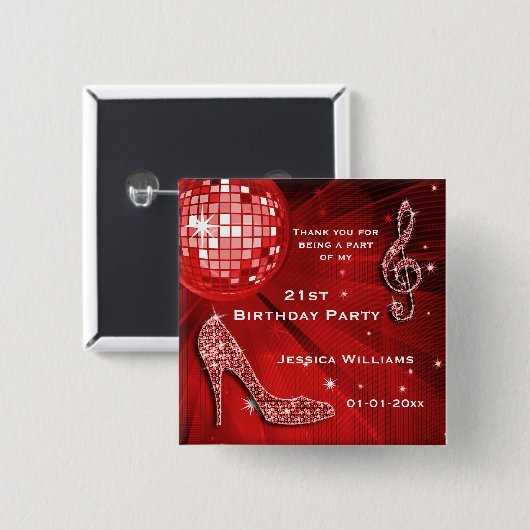 Funkelnd Heelse, Musik, Diskothek, Ball Gastgesche Button (Vorne & Hinten)