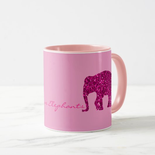 Funkelnd, heiß rosa Elefant Imitate Glitzern auf r Tasse (VorderseiteRechts)