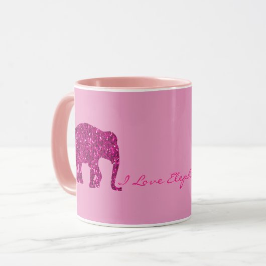 Funkelnd, heiß rosa Elefant Imitate Glitzern auf r Tasse (Vorderseite Links)