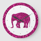 Funkelnd, heiß rosa Elefantenfarben Glitzern mit w Große Wanduhr (Vorderseite)